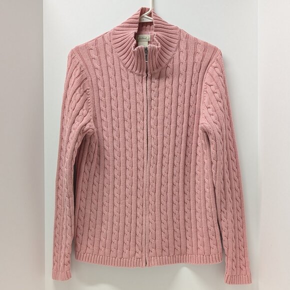 L.L. Bean Sweaters - L.L. Bean Cable Knit Full Zip Cardigan Sweater in Pink
